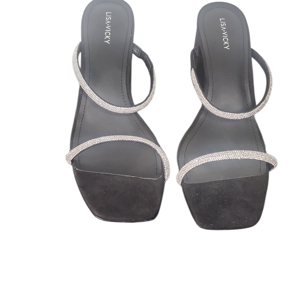 Lisa Vicky Black‎ and Silver Strappy Heels